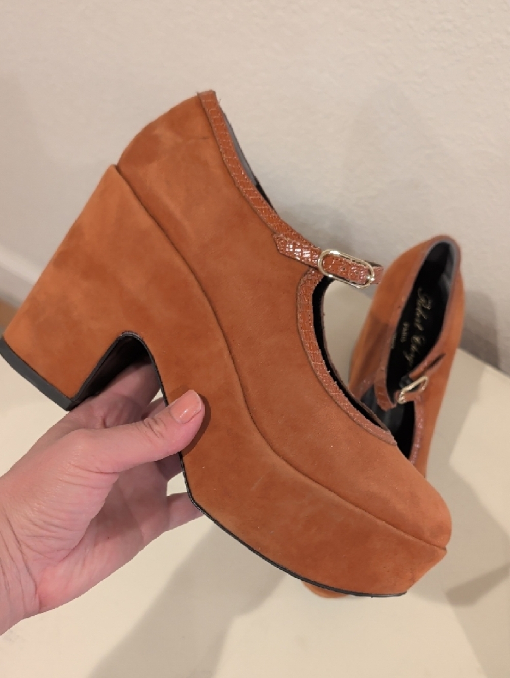 Robert Clergerie Rust Suede Platform Mary Jane Heels - Picture 8 of 8